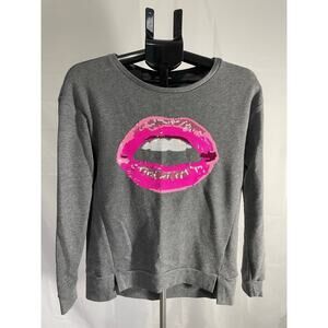 Y2K Juicy Couture Gray Long Sleeve Sequin Lips Hot Pink Barbiecore